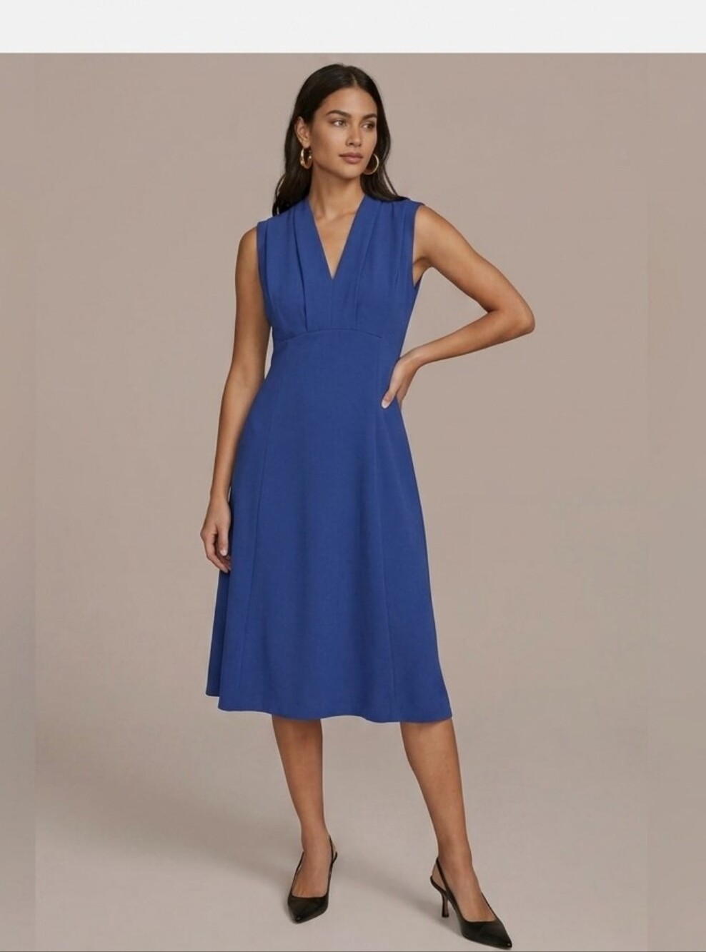 Donna Karan Royal Blue V-Neck Sleeveless Midi Dress